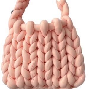 PINK CHUNKY KNIT CROCHET PURSE